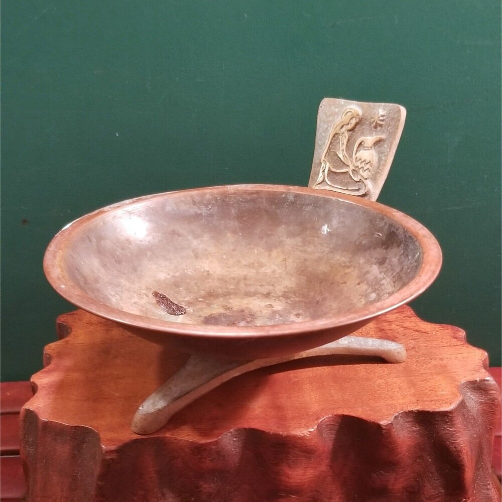 Vintage Brass Footed Incense   Brazier Bowl Taya Jerusalem Israel 6.25"x5.25"x3"